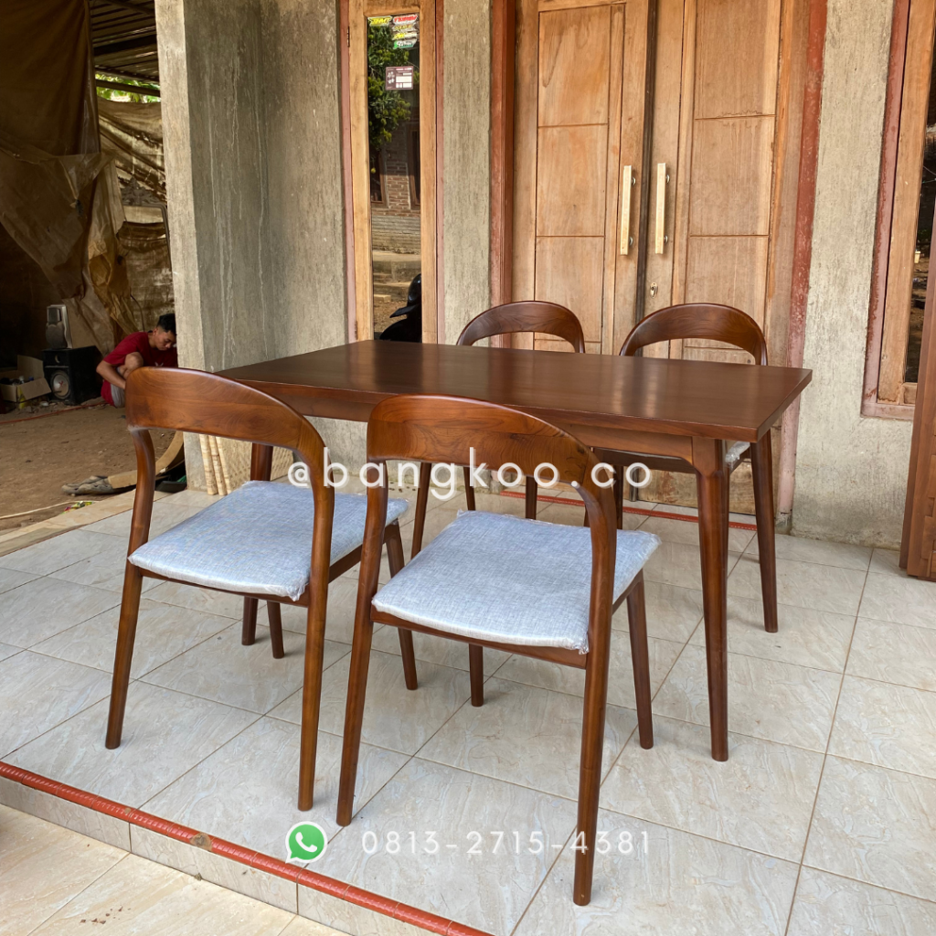 Set Meja Makan Jati Minimalis Sendok