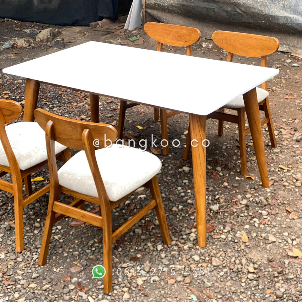 Set Meja Makan Marmer Minimalis Jati